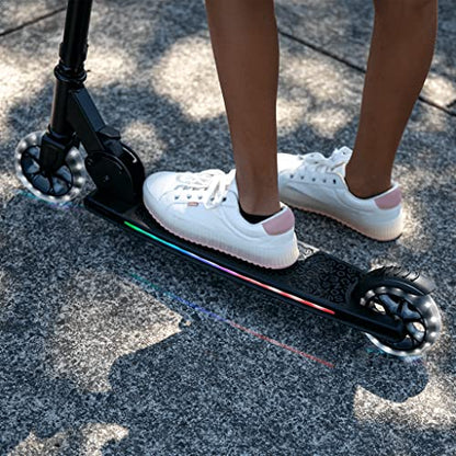 Jetson Scooters - Mars Kick Scooter (Midnight Black) - Collapsible Portable Kids Push Scooter - Lightweight Folding Design with High Visibility RGB Light Up LEDs on Wheels and Deck