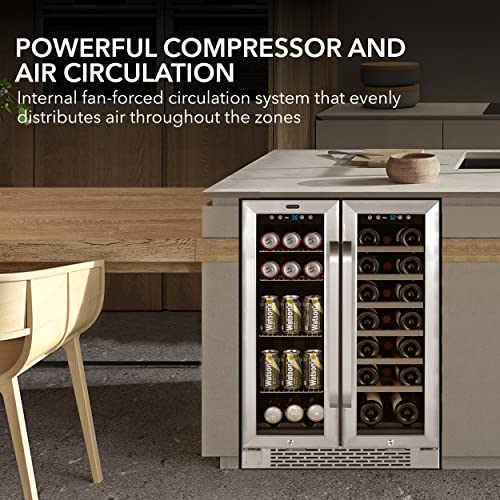 Whynter BWB-2060FDSa 24″ Built-in French Door 20 Bottle Wine Refrigerator 60 Can Beverage Center, 30" Wide Dual Zone, Stainless Steel