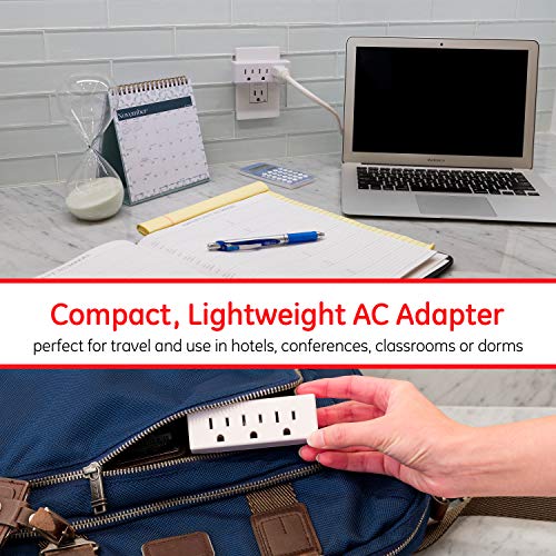 GE home electrical 3-Outlet Extender Wall Tap, Grounded Adapter Plug, Indoor Rated, 3-Prong, Perfect for Travel, UL Listed, White, 52203