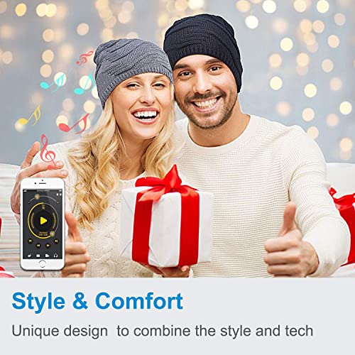 Rotibox Winter Outdoor Sport Trendy Bluetooth Beanie Hat Cap with Wireless Stereo Headphone Headset Earphone Speaker Mic Hands Free Compatible with iPhone Samsung Android Cell Phones - Black