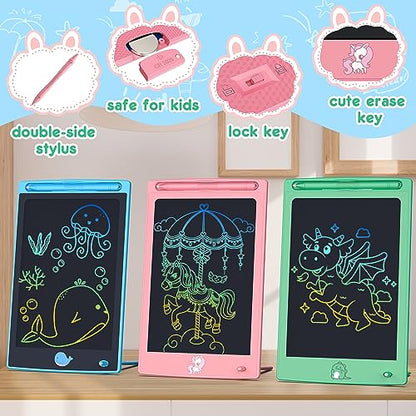 FLUESTON Toys LCD Writing Tablet Toddler,Toys for Boys Girls 3 4 5 6 7 8year,8.8 Inch 3 Pack Drawing Pad Toy Christmas Birthday Gifts for Kids,Drawing Tablet Doodle Board with Cute Dinosaur & Unicorn