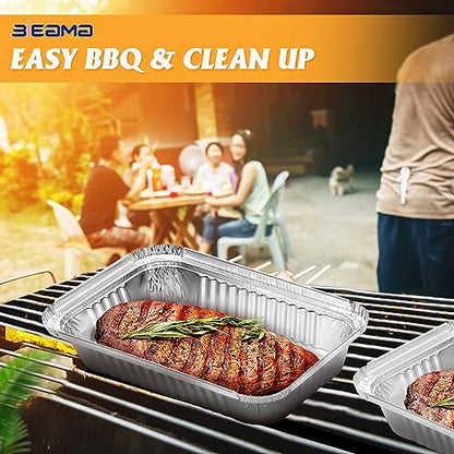 BIEAMA 50 Pack 8x5.5 Disposable Takeout Pans with Clear Lids, Disposable Baking Pans for Food To Go, Take Out, Foil Pans with Plastic Lids for Spill Resistance