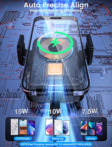 Wireless Car Charger, MOKPR 15W Fast Charging Car Mount Auto-Clamping Car Charger, Dashboard Windshield Phone Holder Compatible with iPhone 14/13/13 Pro/12 pro/12/11/X/8, Samsung S23/S22/S10/S9/S8