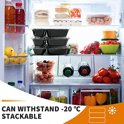JUJEKWK Meal Prep Containers 50 Pack, 2 Comparment Storage Container with 32 Oz, Food Grade Container, BPA Free,Stackable, Microwave/Dishwasher/Freezer Safe