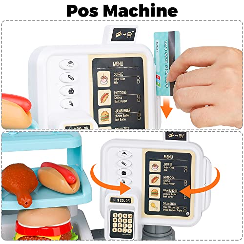 YWTC Junior Kids Maker Coffee Play Set and Donuts, for Girls and Boys Toddlers Real Mini Barista Shop With Cash Register for Kids