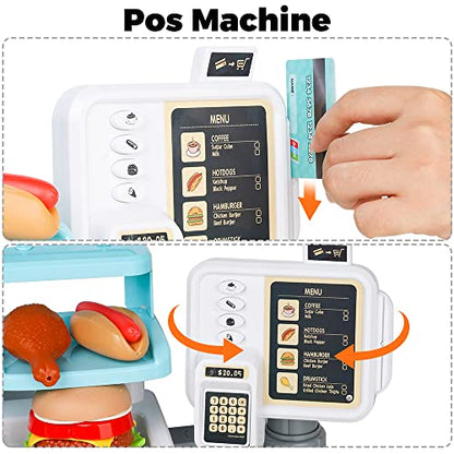 YWTC Junior Kids Maker Coffee Play Set and Donuts, for Girls and Boys Toddlers Real Mini Barista Shop With Cash Register for Kids