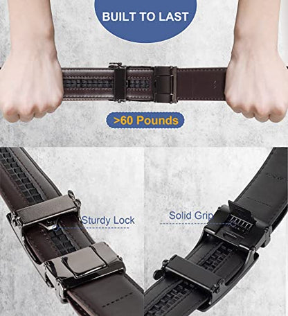 Truyis Gurzita Ratchet Belt for Men Women 2 Pack,1 3/8" Leather Ratchet Belt,Adjustable Slide Click Belt in Gift Set Box