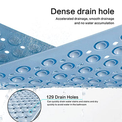 Bathtub Mat Non-Slip Shower Mat with Drain Holes Suction Cups, Quick Drying Easy Cleaning, Feet Massage, Bath Mat for Tub & Shower Stall & Bathroom, Machine Washable (27.5×14.2in, Beige)