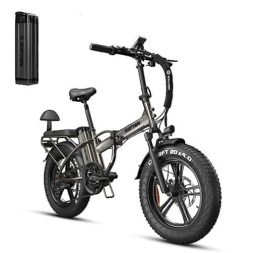 Check For Other Sellers! RATTAN 750W Electric Bike for Adults 48V 13AH Removable Battery Foldable Electric Bikes LM/LF Pro Ebike 20'' x 4.0 Fat Tire Electric Bicycles 2 Seater (LM Gray, with Extra 20AH Black Battery)