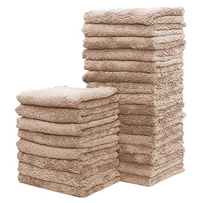 24 Pack Kitchen Dishcloths - Does Not Shed Fluff - No Odor Reusable Dish Towels, Premium Dish cloths, Super Absorbent Coral Fleece Cleaning Cloths, Nonstick Oil Washable Fast Drying (Brown)