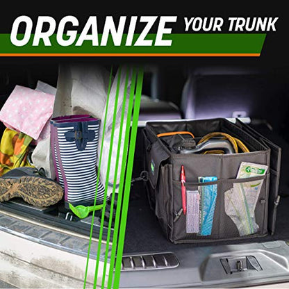 DRIVE AUTO PRODUCTS - Compact Black Car Trunk Organizer with Adjustable Straps