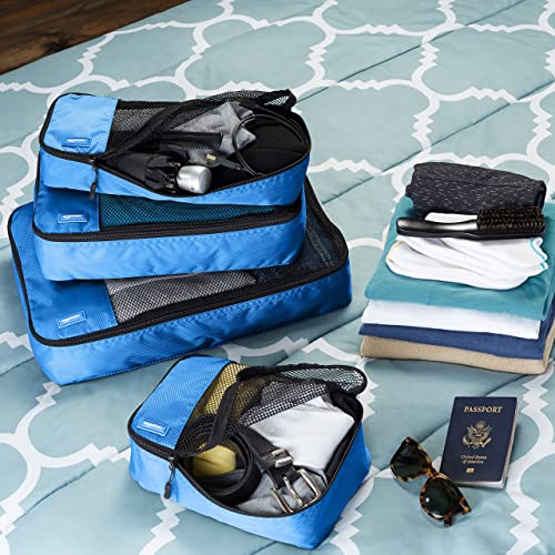 Amazon Basics 4 Piece Packing Travel Organizer Cubes Set, Small, Medium, Large, and Slim, Blue