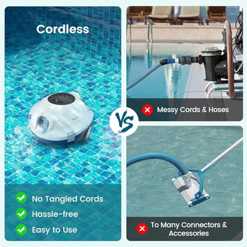 𝟮𝟬𝟮𝟯 𝙐𝙥𝙜𝙧𝙖𝙙𝙚 TASVAC Cordless Robotic Pool Cleaner, Automatic Pool Vacuum, 90 Mins Runtime, Powerful, Self-Parking, Lightweight, Ideal for Flat Above/In-Ground Pool up to 1100 Sq.Ft