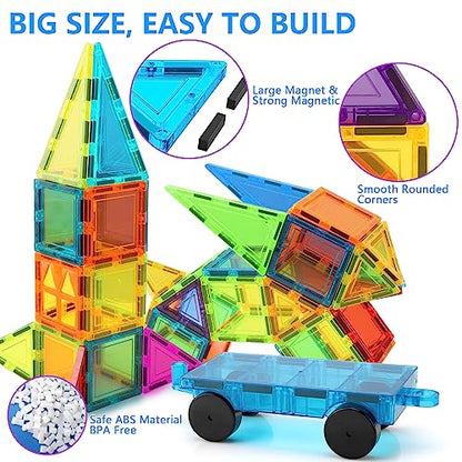 GEPER Magnetic Tiles Kids Toys, Toddler Girls & Boys Toys Age 4-5 6-8, Sensory Toys for Toddler 3-4, Magnet Toys Building Blocks for Toddler, STEM Preschool Learning Montessori Toys for 3+ Year Old