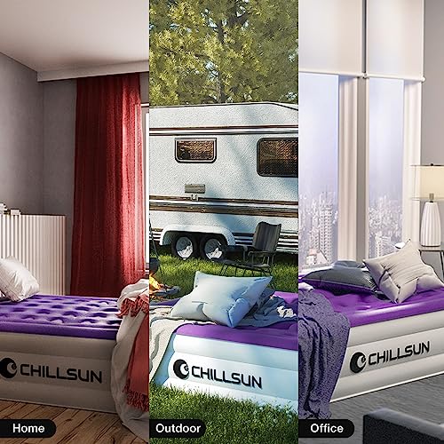 CHILLSUN Queen Air Mattress with Built in Pump,16" Elevated Air Mattresses for Camping,Home,Guests Fast Inflation/Deflation Blow Up Mattress, Purple Air Bed with Carry Bag for Inflatable Tent,Travel