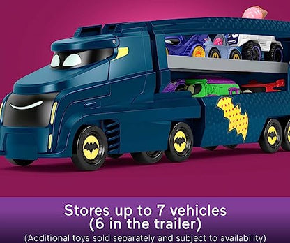Fisher-Price DC Batwheels Toy Hauler and Car, Bat-Big Rig with Ramp and Bam The Batmobile 1:55 Scale Diecast Toy Vehicle, Ages 3+ Years
