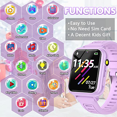 Smart Watch for Kids with 24 Puzzle Games 1.44" HD Touchscreen Camera Video Music Player Pedometer Alarm Clock Calculator Torch Sport Band Educational Learning Toys Gifts for Age 3-12 Boy Girl (Pink)