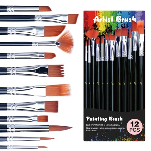 Metallic Acrylic Paint Set with 12 Brushes, Metallic Acrylic Paint Sets with 20 Colors (60ml, 2oz), Acrylic Paint Set for Artists, Beginners on Rocks, Canvas, Wood, Fabric