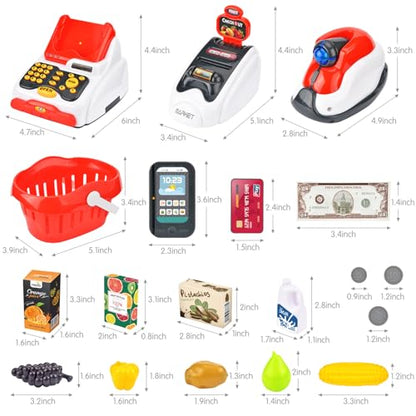 Victostar Toy Cash Register for Kids with Checkout Scanner,Fruit Card Reader, Credit Card Machine, Play Money and Food Shopping Play Set