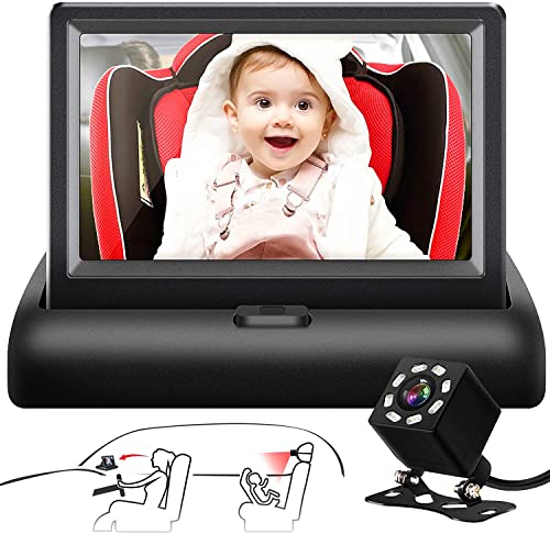 Shynerk Baby Car Mirror, 4.3'' HD Night Vision Function Car Mirror, Safety Car Seat Mirror Camera Monitored Mirror with Wide Crystal Clear View, Aimed at Baby, Easily Observe the Baby’s Move