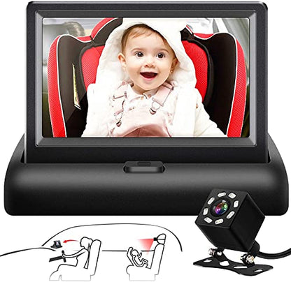 Shynerk Baby Car Mirror, 4.3'' HD Night Vision Function Car Mirror, Safety Car Seat Mirror Camera Monitored Mirror with Wide Crystal Clear View, Aimed at Baby, Easily Observe the Baby’s Move