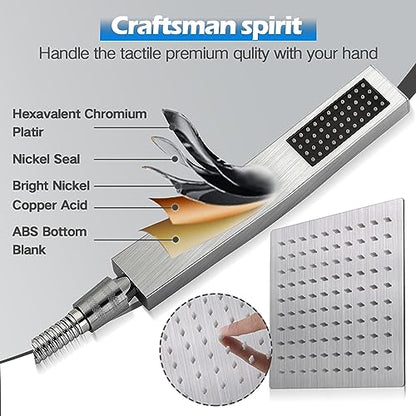 Nickel Square Rainfall Shower Head Combo