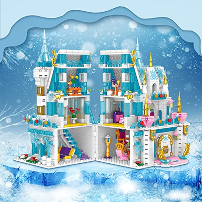 Insgen Micro-Particle Dream Ice Princess Castle Modular Building Blocks House Set for Girls, Building Kit with Mini Dolls, 1972 pcs Ideas Model Bricks Birthday Gift Friends House Playset Toy