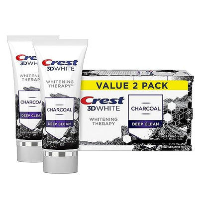 Crest 3D White Whitening Therapy Charcoal Deep Clean Fluoride Toothpaste, Invigorating Mint, 3.5 Ounce, Pack of 2