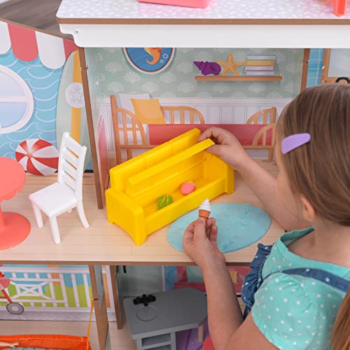KidKraft Ferris Wheel Fun Beach House Wooden 360-Play Dollhouse with 19 Accessories and EZ Kraft Assembly™, Gift for Ages 3+