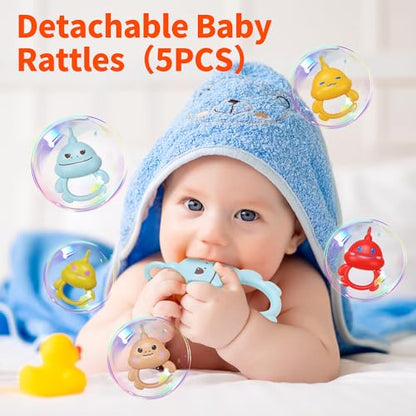 HOLYFUN Baby Gym Play Mat, Play Piano Gym with Sound & Light,Tummy Time Activity Mat with Baby Rattles for Sensory and Motor Skill Development, Musiacl Activity Center for Newborn Baby, Orange