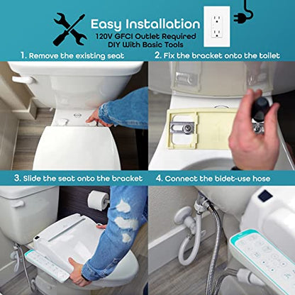 BidetMate 1000 Series Electric Bidet Heated Smart Toilet Seat with Heated Water, Side Control Panel, and Warm Air Dryer - Adjustable and Self-Cleaning - Multiple Wash Settings - Elongated