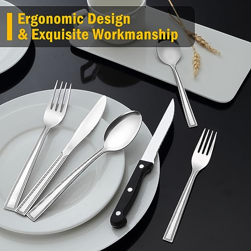 72-Piece Silverware Set with Steak Knives, Funnydin Forks and Spoons Silverware Set for 12, Food-Grade Stainless Steel Flatware Cutlery Set, Utensil Sets for Home Kitchen Restaurant, Dishwasher Safe