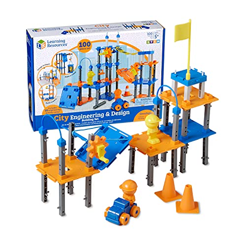 Learning Resources City Engineering and Design Building Set, Ages 5+,100 Pieces, Engineer STEM Toy, Construction Toys, Simple Machines Kids
