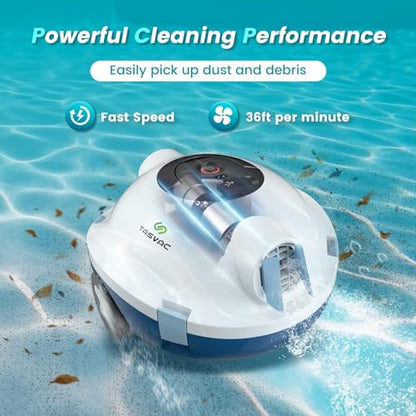 𝟮𝟬𝟮𝟯 𝙐𝙥𝙜𝙧𝙖𝙙𝙚 TASVAC Cordless Robotic Pool Cleaner, Automatic Pool Vacuum, 90 Mins Runtime, Powerful, Self-Parking, Lightweight, Ideal for Flat Above/In-Ground Pool up to 1100 Sq.Ft
