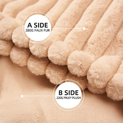 GOTCOZY Electric Blanket Heated Throw 50''X60''- Ribbed Faux Fur Heated Blanket with 5 Heating Level & 3 Hour Auto Off Heating Blanket, ETL&FCC Certified Machine Washable(Eggnog)