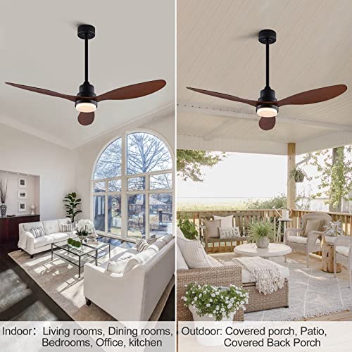 OMYU 52” Ceiling Fans with Light and Remote, 3 ABS Blades and Downrod, 6 Speed DC Motor, Indoor Outdoor Ceiling Fan for Patio, Bedroom, Living Room, Office, Kitchen