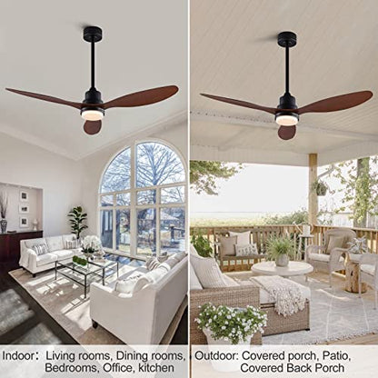 OMYU 52” Ceiling Fans with Light and Remote, 3 ABS Blades and Downrod, 6 Speed DC Motor, Indoor Outdoor Ceiling Fan for Patio, Bedroom, Living Room, Office, Kitchen