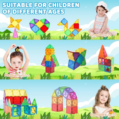 Crenova Magnetic Tiles 40 PCS, Beginner Construction Set, 3D Magnetic Building Blocks, Magnetic Toys Educational STEM Gifts for Kids Ages 3-5 Year Old Boys and Girls