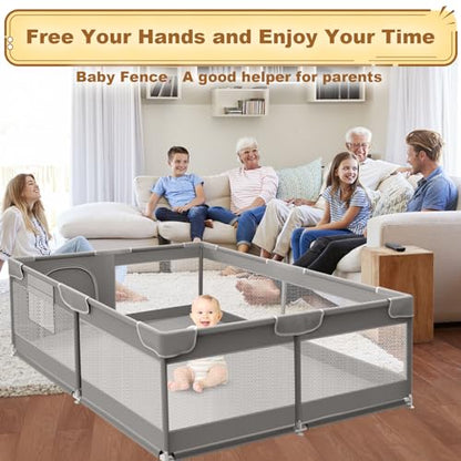 XVISHX Baby Playpen 50 x 50 Inch Play Pen Playards, Playpen for Babies and Toddlers, Baby Playard for Indoor & Outdoor Active Center Game Fence, with Skin-Friendly Fabric and Soft Breathable Mesh Grey