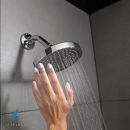 SparkPod Shower Head - High Pressure Rain - Luxury Modern Chrome Look - Tool-less 1-Min Installation - Adjustable Replacement for Your Bathroom Shower Heads (Luxury Polished Chrome, 6 Inch Round)