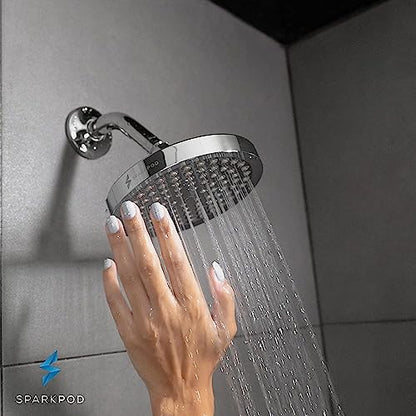 SparkPod Shower Head - High Pressure Rain - Luxury Modern Chrome Look - Tool-less 1-Min Installation - Adjustable Replacement for Your Bathroom Shower Heads (Luxury Polished Chrome, 6 Inch Round)