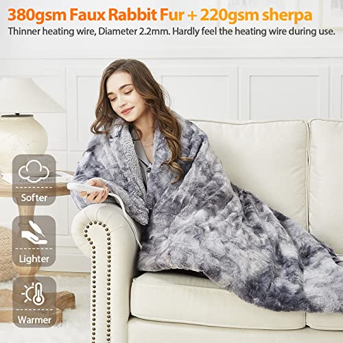 Longering Heated Blanket Throw Electric Blanket: 50"x60" Heating Blanket with 5 Fast Heating Levels 4 Hours Auto Off - Super Cozy Soft Faux Fur Sherpa Heated Blankets for Bed - ETL Certified（Grey）