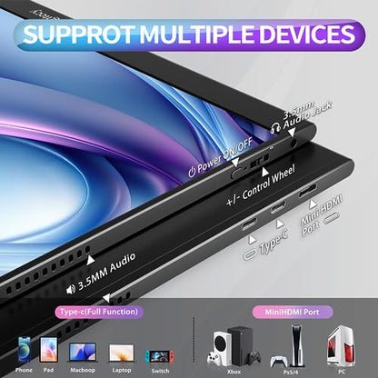 Mgitecy Portable Monitor 15.6inch 1080P USB C HDMI Travel Monitor for Laptop with Ultra-Slim IPS Display w/Smart Cover & Dual Speakers, Portable Screen for Laptop Pc Phone Mac Xbox Ps5 Switch