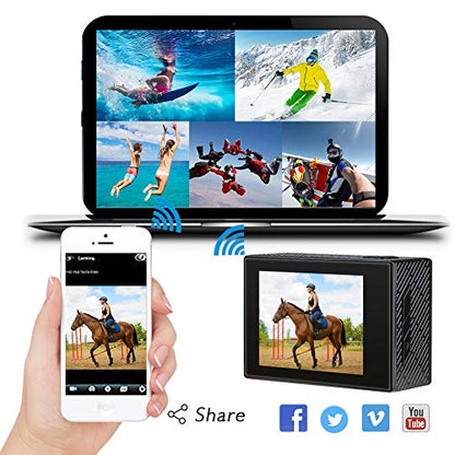 AKASO Brave 4 4K 20MP WiFi Action Camera Ultra HD with EIS 30m Waterproof Camera Remote Control 5X Zoom Underwater Camcorder with 2 Batteries and Helmet Accessories Kit Support External Microphone