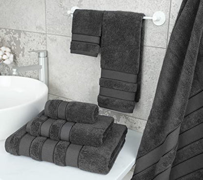 American Soft Linen Salem Bath Towel Set, 6 Piece Towels for Bathroom, 100% Turkish Combed Zero Twist Cotton, 2 Bath Towels 2 Hand Towels 2 Washcloths, Dark Gray