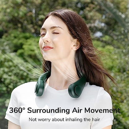JISULIFE Portable Neck Fan, Hands Free Bladeless Fan, 4000 mAh Battery Operated Wearable Personal Fan, Leafless, Rechargeable, Headphone Design, USB Powered Desk Fan,3 Speeds-Dark Green