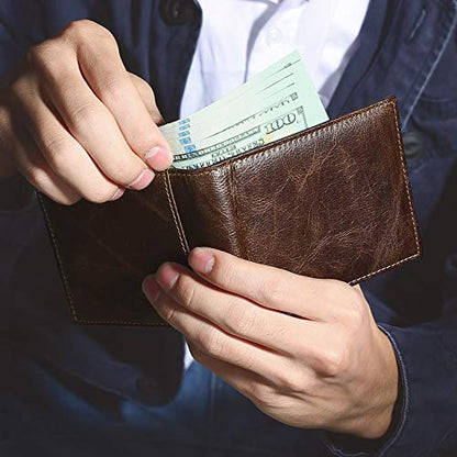 Swallowmall Mens Wallet RFID Genuine Leather Slim Bifold Wallets For Men Removable ID Windows 11 Cards Holders Gift Box