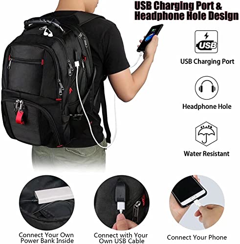 YOREPEK Travel Backpack, Extra Large 50L Laptop Backpacks for Men Women, Water Resistant College Backpack Airline Approved Business Work Bag with USB Charging Port Fits 17 Inch Computer, Black