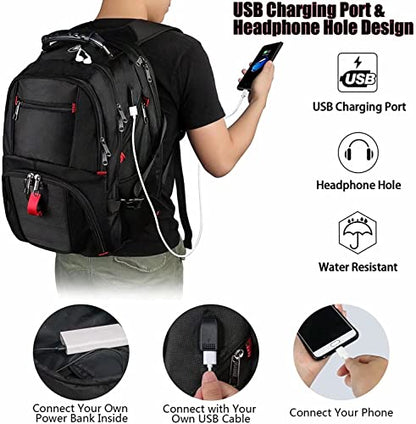 YOREPEK Travel Backpack, Extra Large 50L Laptop Backpacks for Men Women, Water Resistant College Backpack Airline Approved Business Work Bag with USB Charging Port Fits 17 Inch Computer, Black