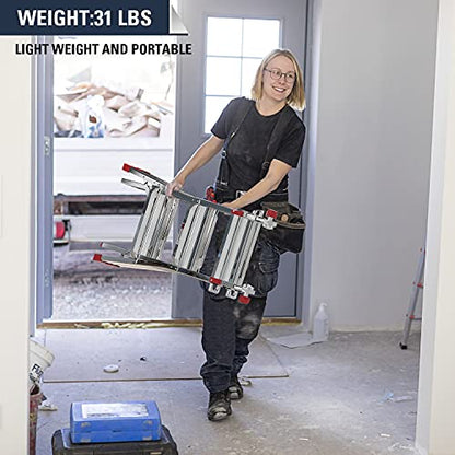 STEALTH Folding Ladder, 13 ft Aluminum Extension Ladder, 300 lbs Load Capacity, Portable Telescoping Ladder with Non-Slip Rubber, Multi-Position Step Ladders, for Working Indoor/Outdoor EM4X3L1